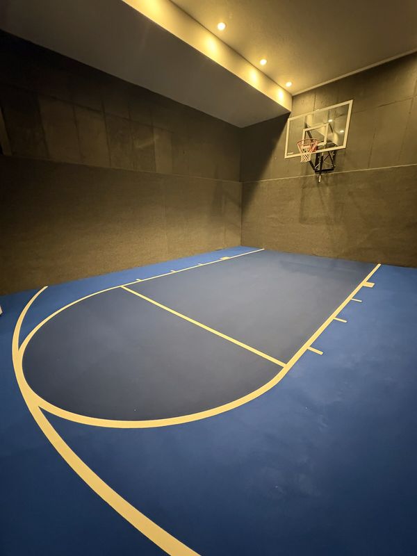 Aerial View of Custom Blue Basketball Court