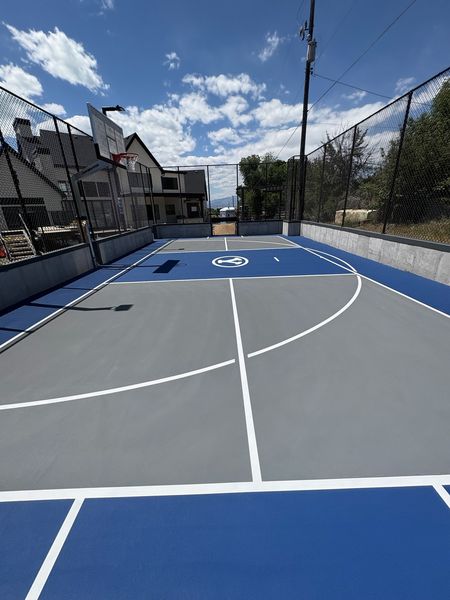 Blue and Grey Multi-Sport Basketball and Pickleball Court by Precision Pro Courts in Utah